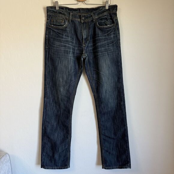 Buffalo David Bitton Jeans Mens 34x30 Dark Blue Relaxed Straight Driven Denim - Picture 1 of 7